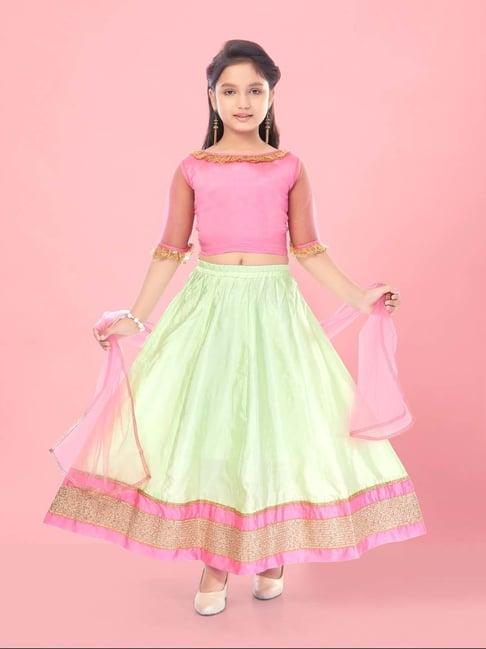 aarika kids pink & green regular fit lehenga cholis