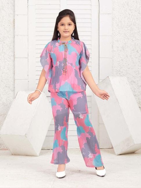 aarika kids pink & grey printed top set
