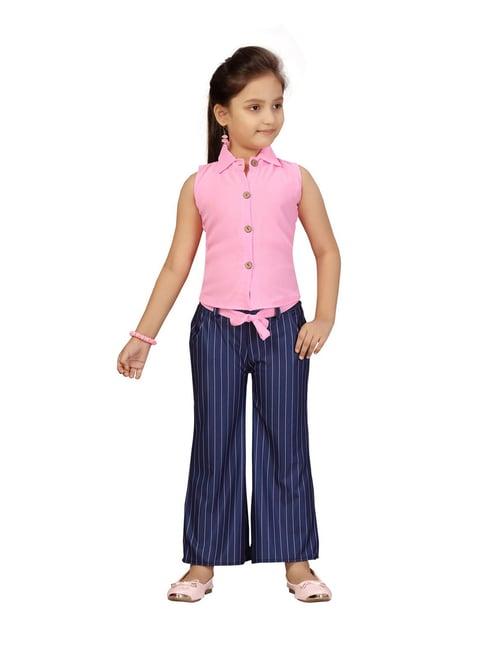 aarika kids pink & navy regular fit top set