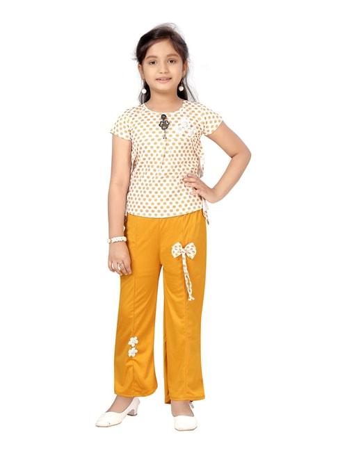 aarika kids white & yellow printed top with pants
