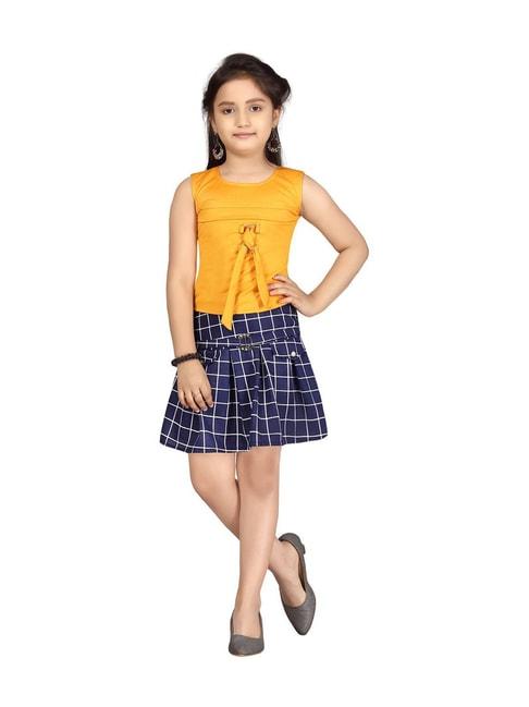 aarika kids yellow & navy regular fit skirt set