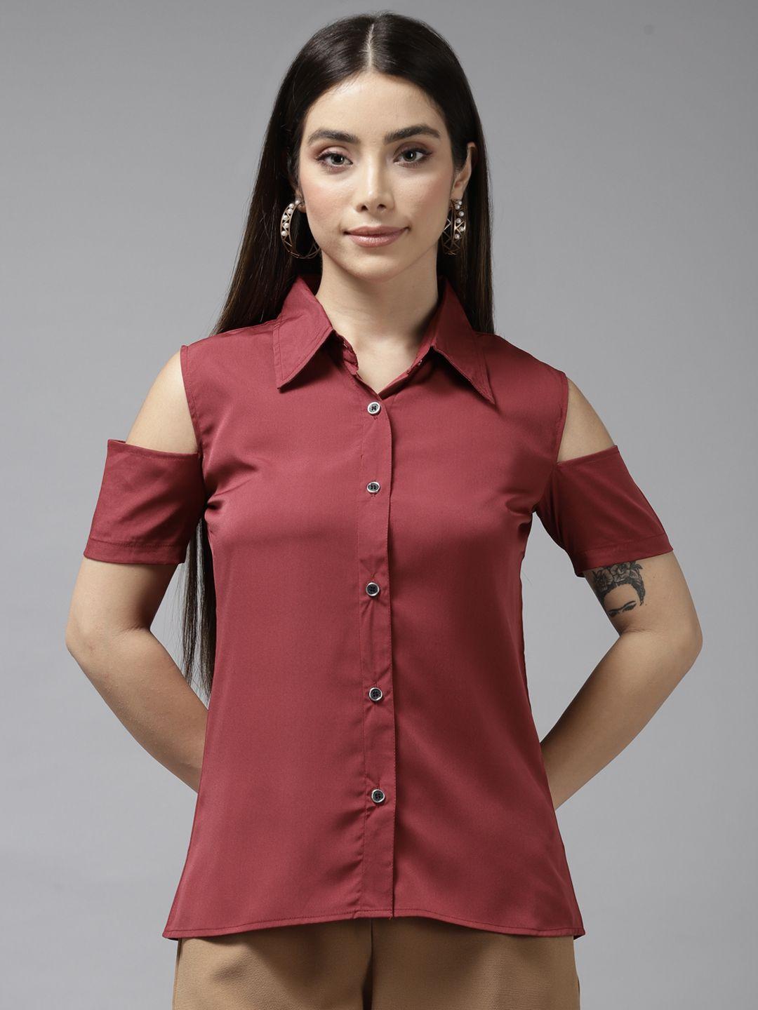 aarika maroon georgette shirt style top