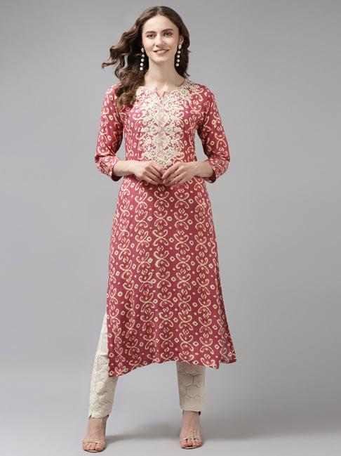 aarika pink cotton embroidered straight kurta
