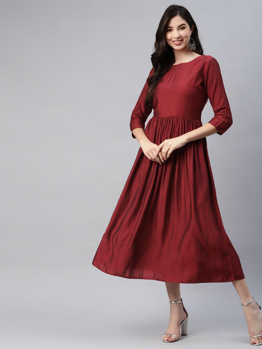 aarika red a-line midi dress