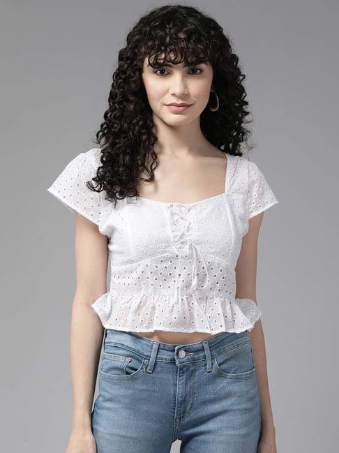 aarika white cotton embroidered top