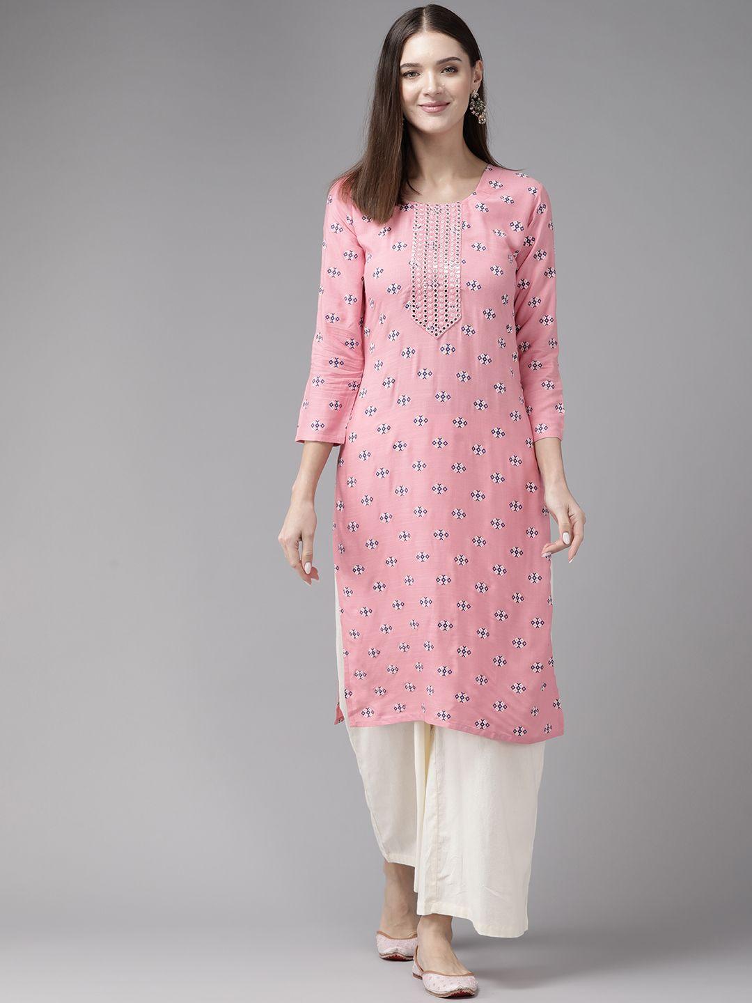 aarika women pink ethnic motifs printed kurta