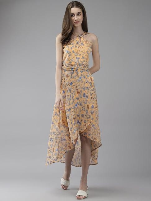 aarika yellow floral print high-low dress