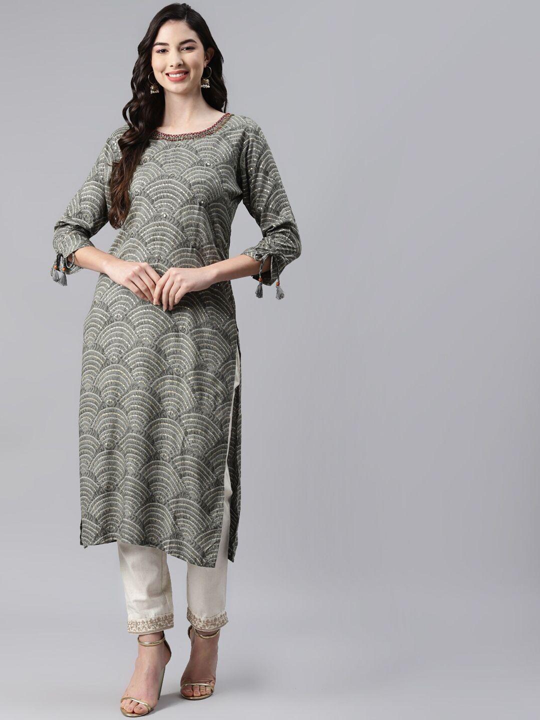 aarika abstract printed mirror work pure cotton straight kurta