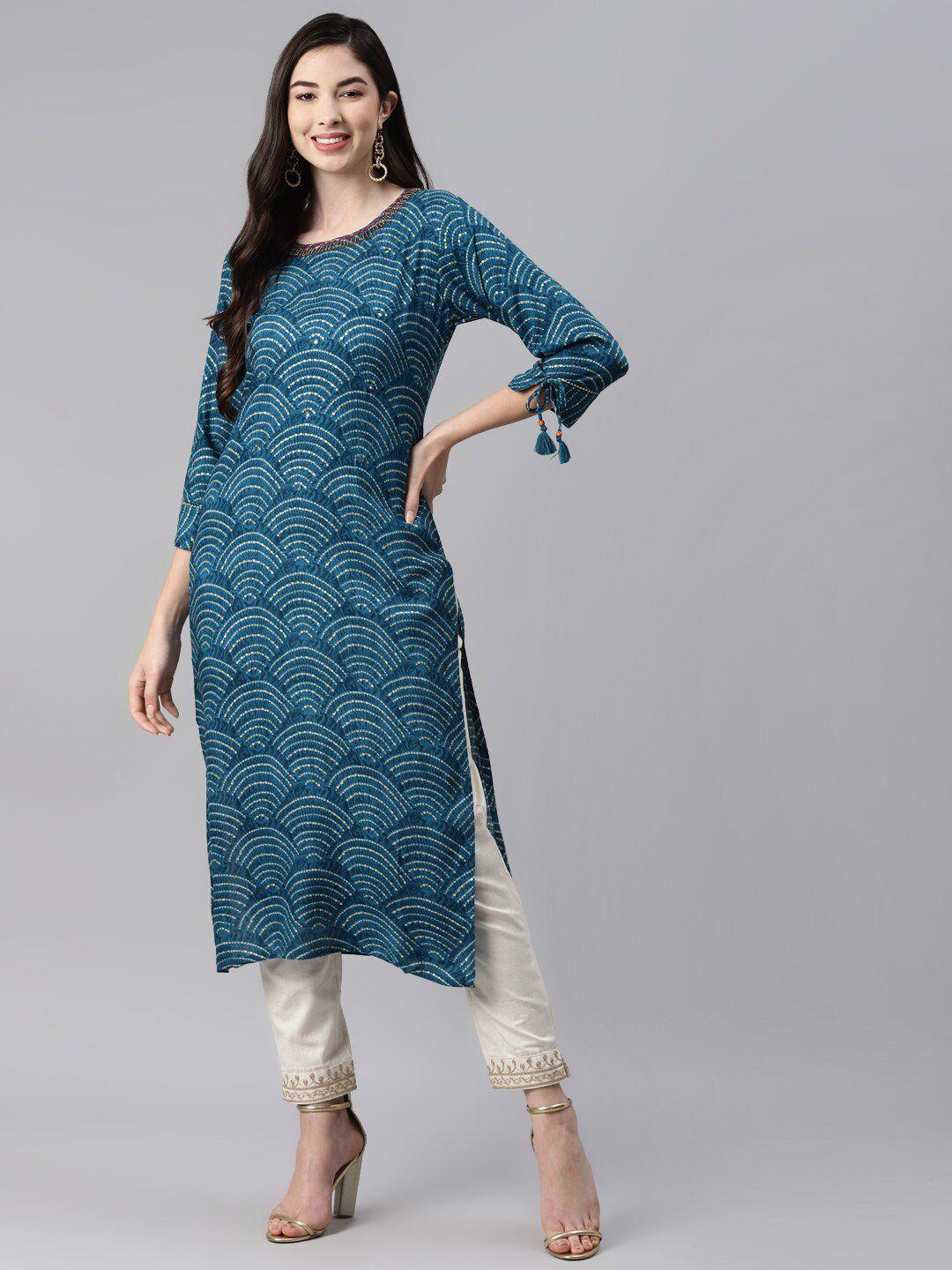 aarika abstract printed sequinned pure cotton straight kurta