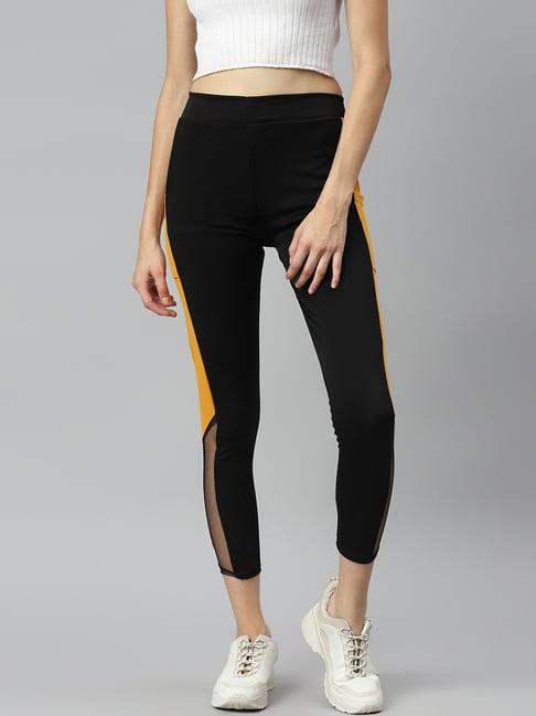 aarika black & orange mid rise sports track pants