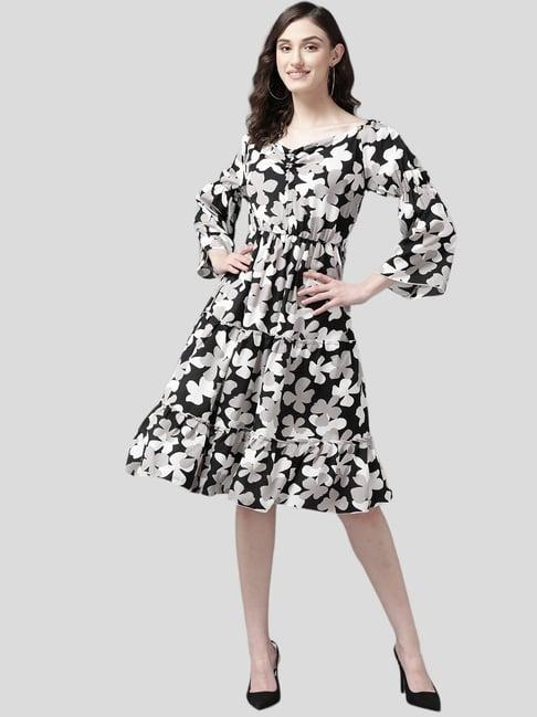 aarika black floral print a-line dress