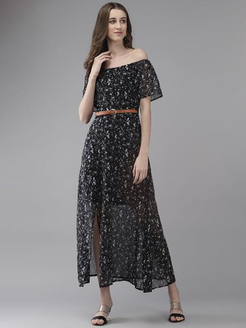 aarika black floral print maxi dress