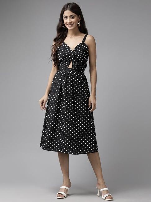 aarika black polka dots a-line dress