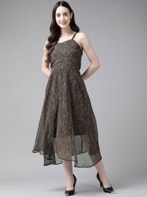 aarika black printed a-line dress