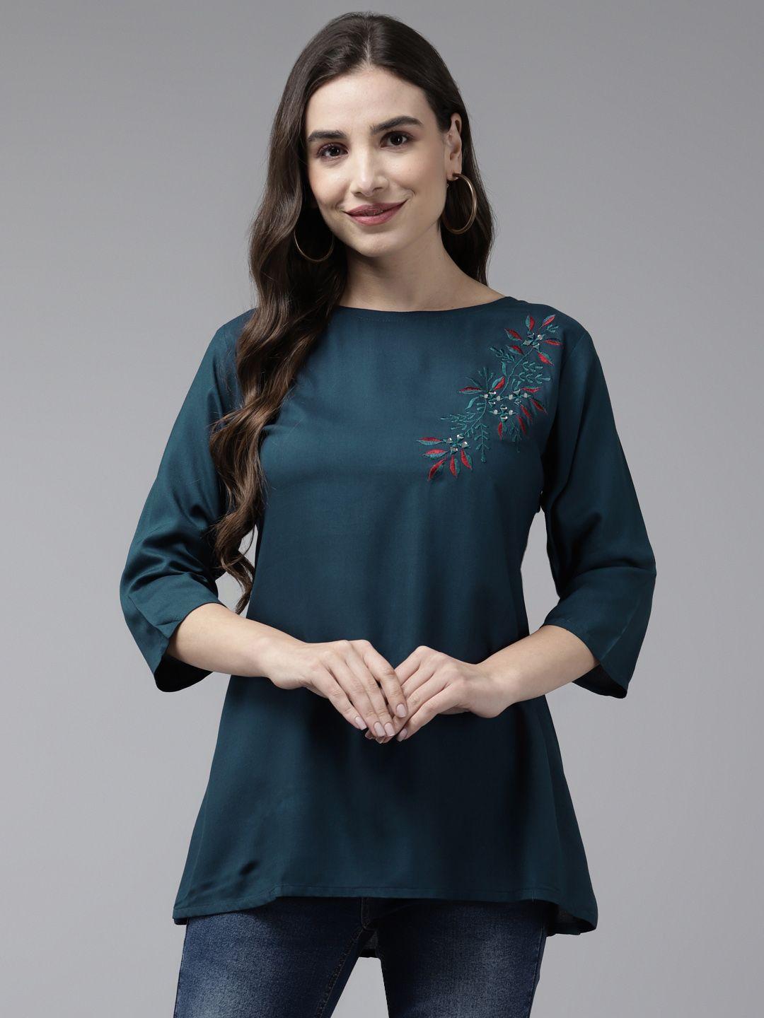 aarika blue embroidered georgette top