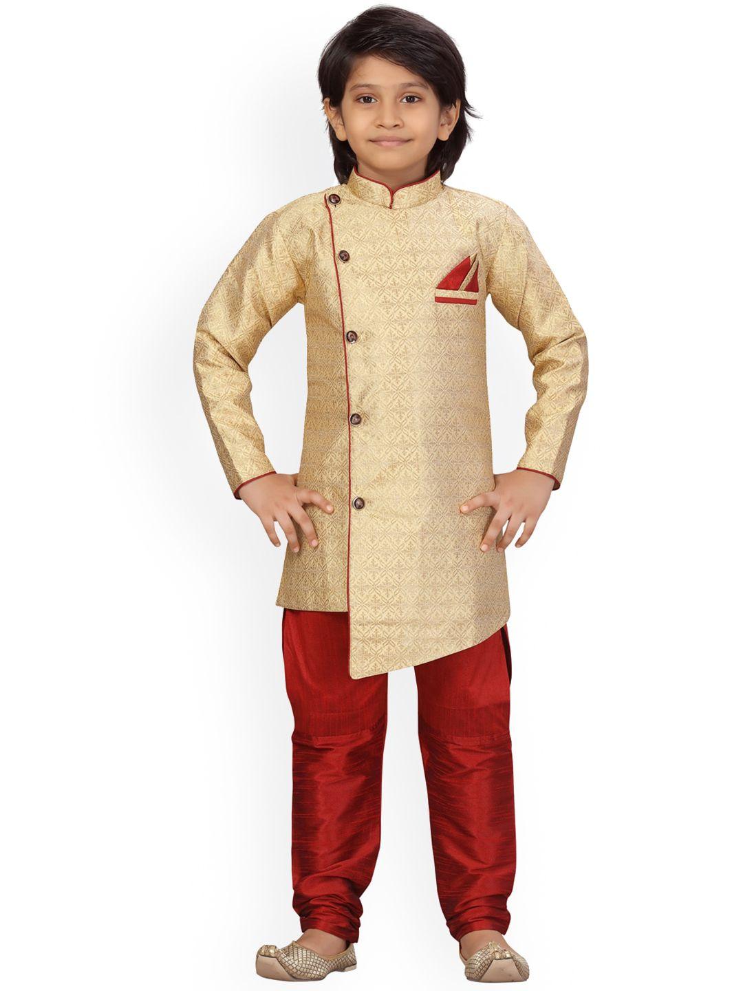 aarika boys beige regular pure cotton kurta with churidar