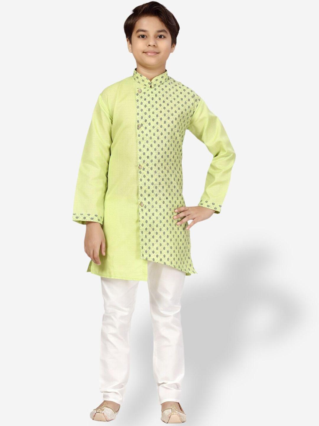 aarika boys ethnic motifs printed pure cotton mandarin collar kurta with pyjamas