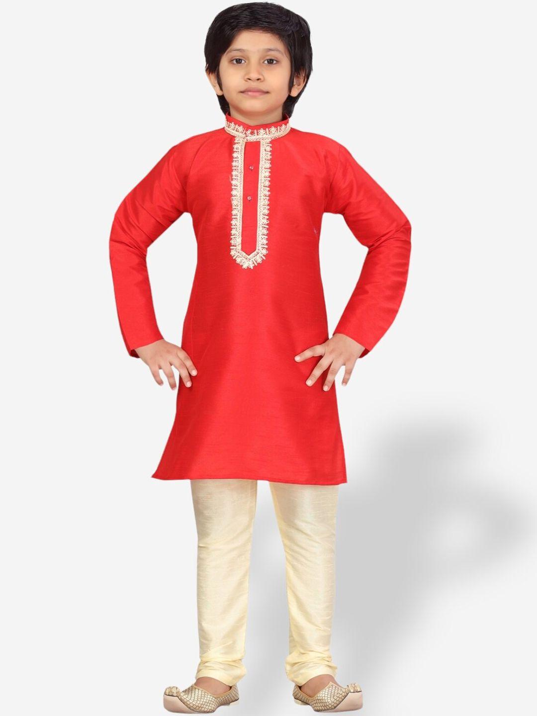 aarika boys ethnic motifs yoke design pure silk kurta with pyjamas