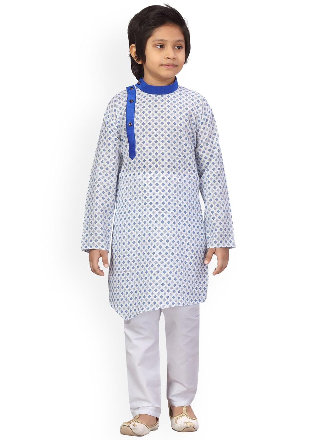 aarika boys geometric printed mandarin collar pure cotton kurta with pyjamas