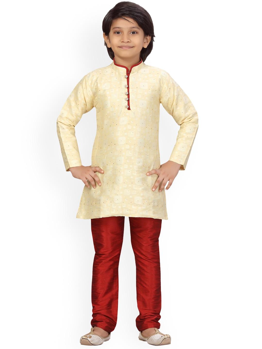 aarika boys geometric self design mandarin collar pure cotton kurta with churidar