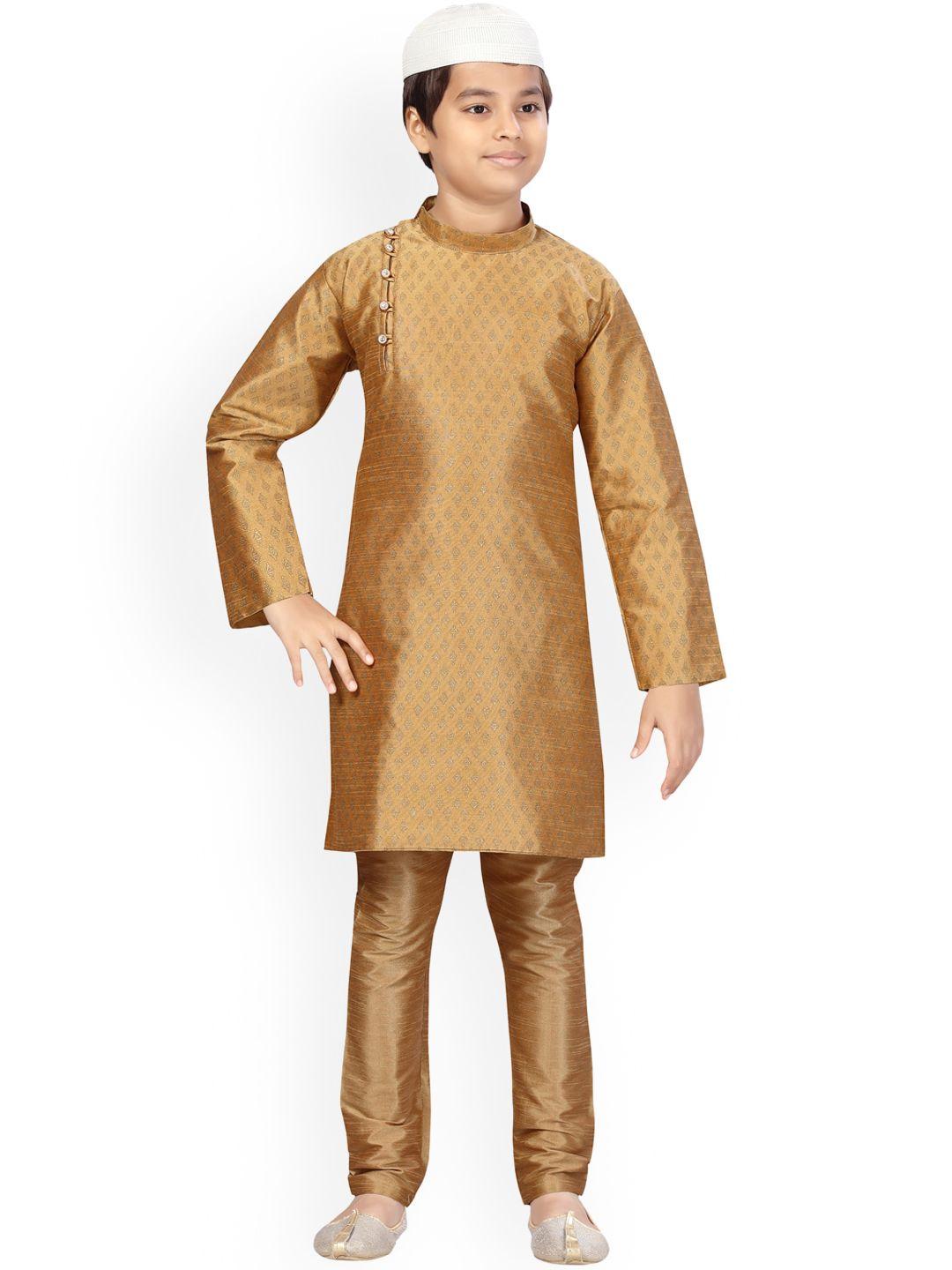 aarika boys gold-toned pure silk kurta with pyjamas