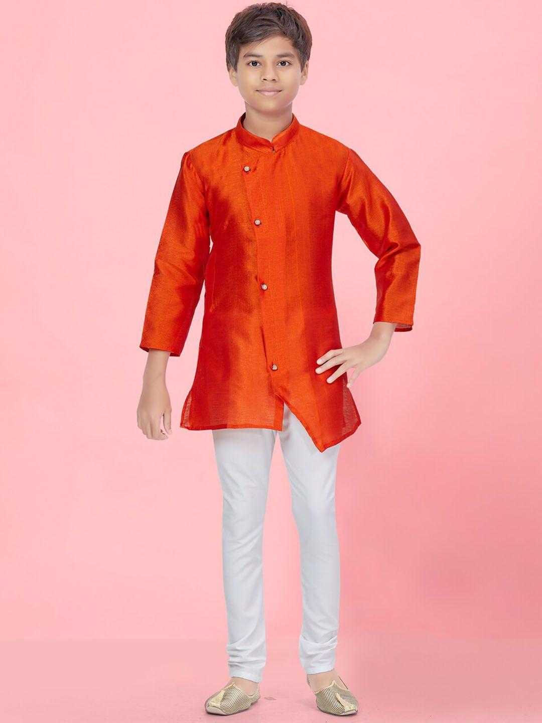 aarika boys mandarin collar regular pure silk kurta with churidar