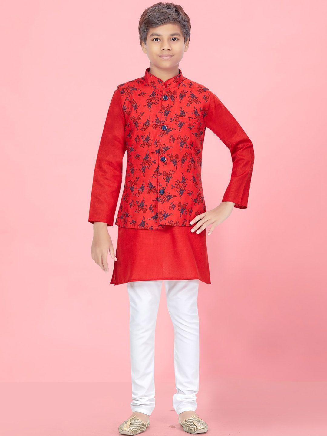 aarika boys pure cotton straight kurta with pyjama  & nehru jacket