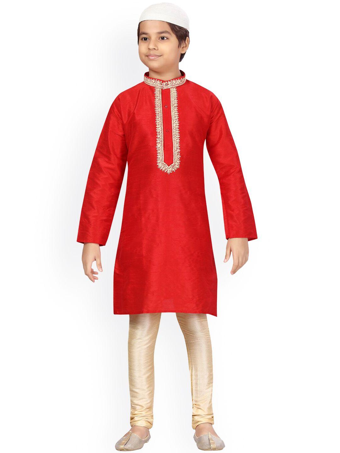 aarika boys red pure silk kurta with pyjamas