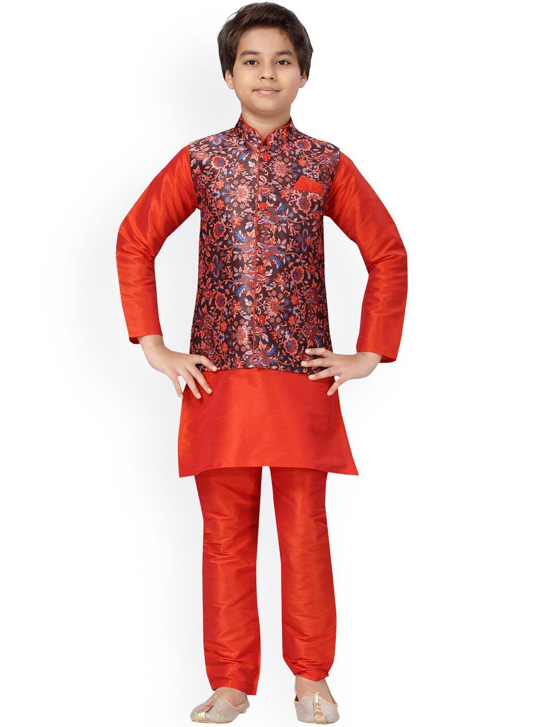 aarika boys red pure silk kurta with pyjamas
