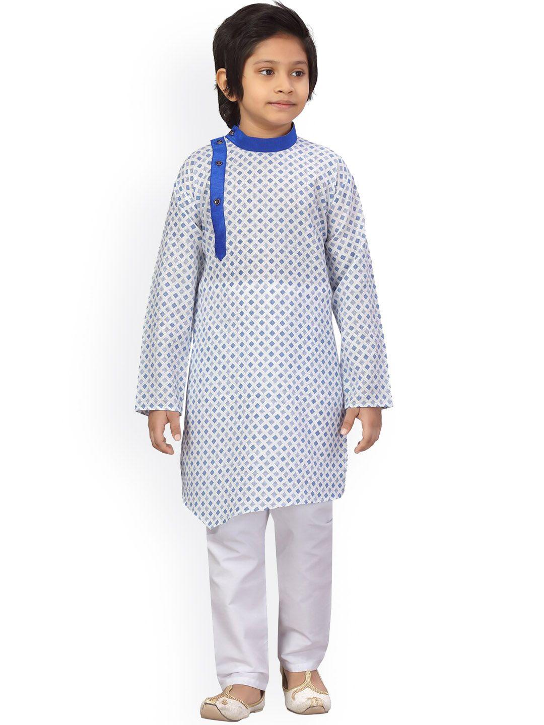 aarika boys white printed regular pure cotton kurta with palazzos