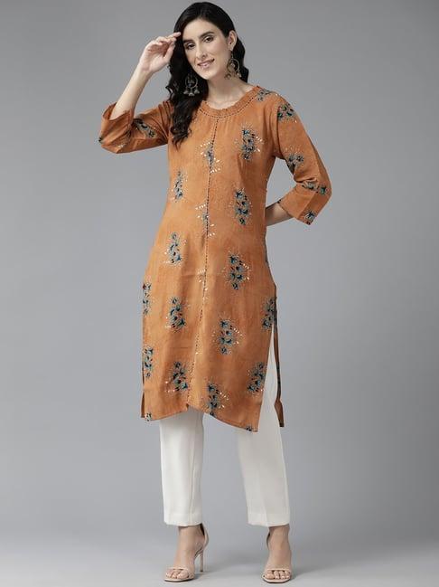 aarika brown embellished straight kurta