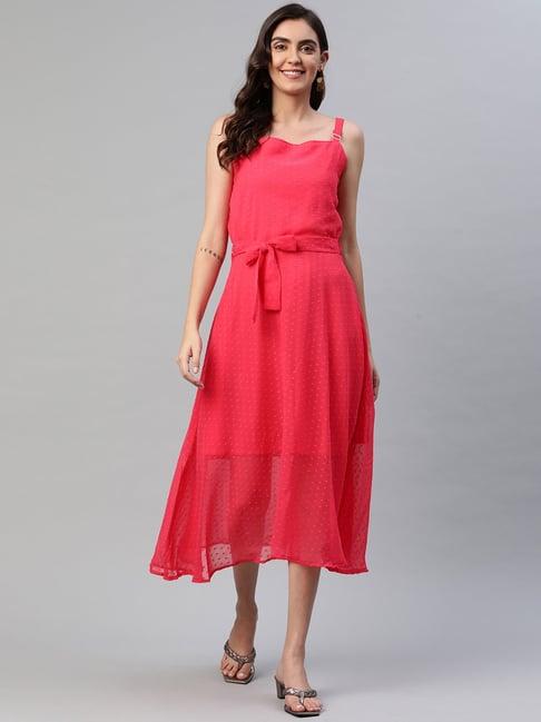 aarika coral self pattern a-line dress with belt