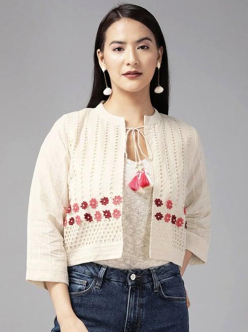 aarika cream cotton embroidered ethnic jacket