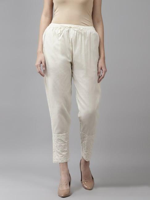 aarika cream cotton embroidered pants