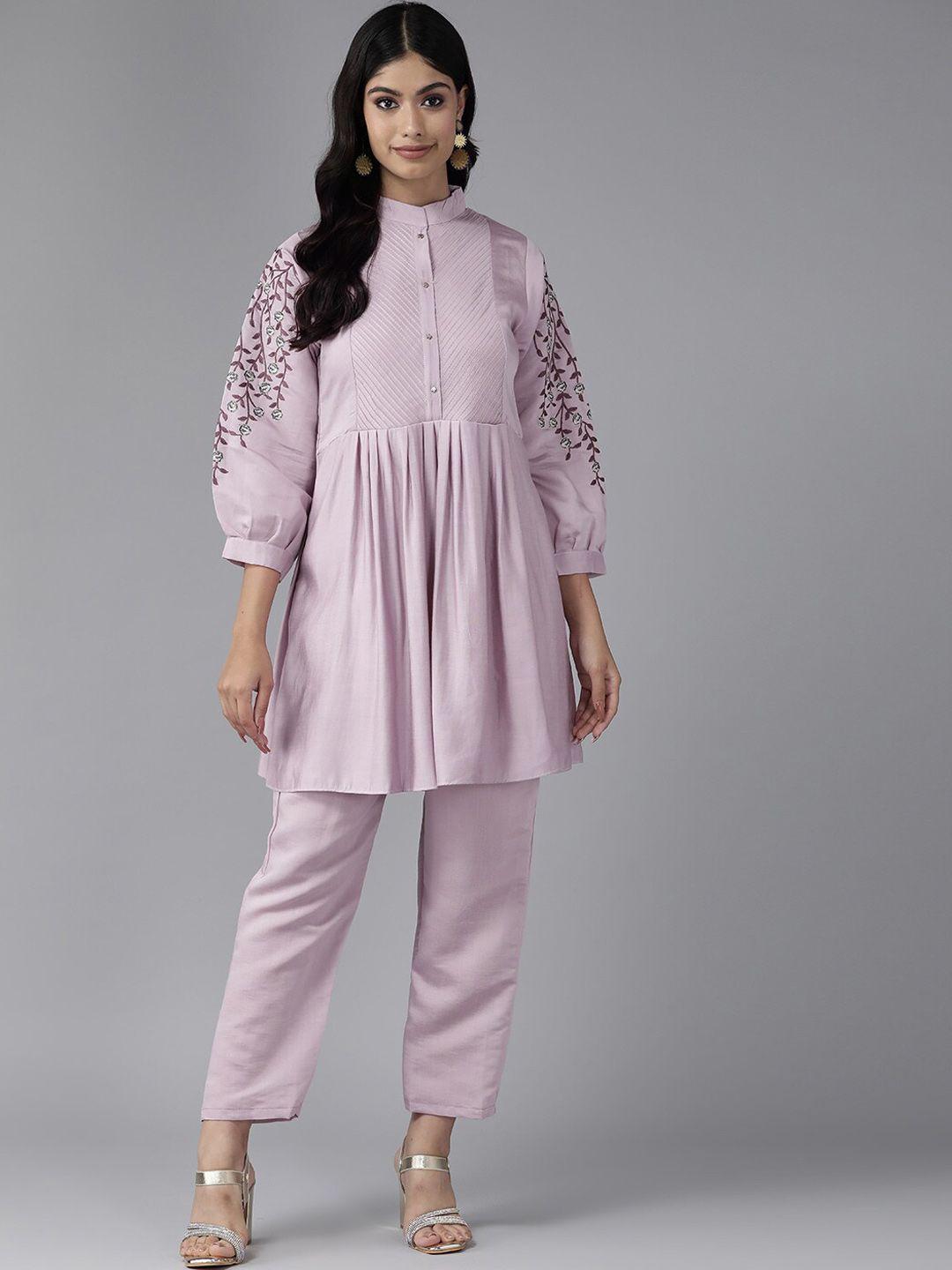 aarika embroidered cotton tunic with trousers co-ords