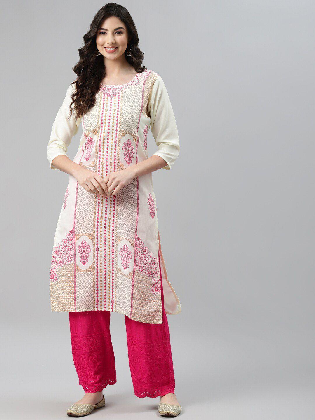 aarika ethnic motif printed round neck pure cotton straight kurta