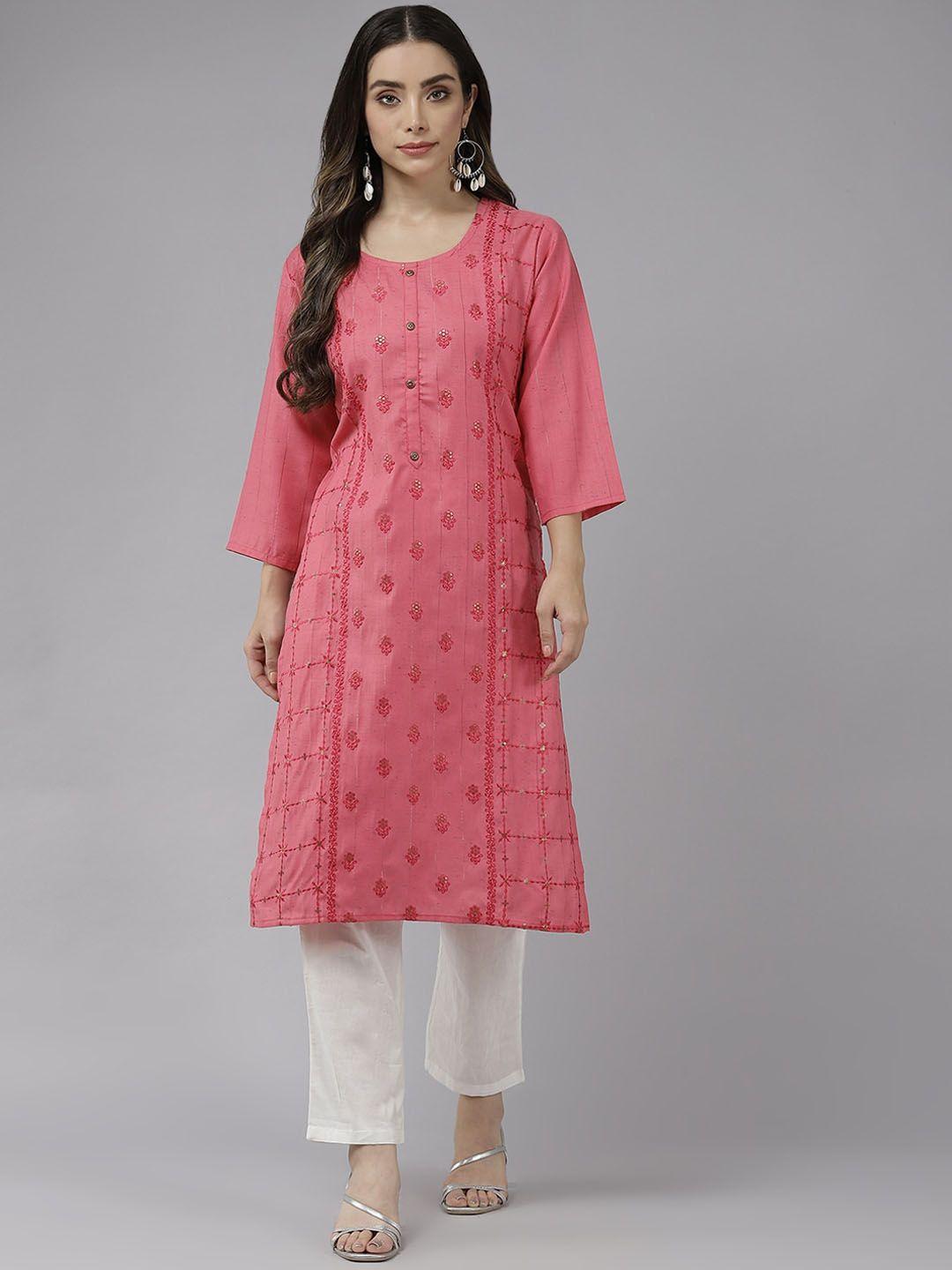 aarika ethnic motifs embroidered sequinned pure cotton straight kurta