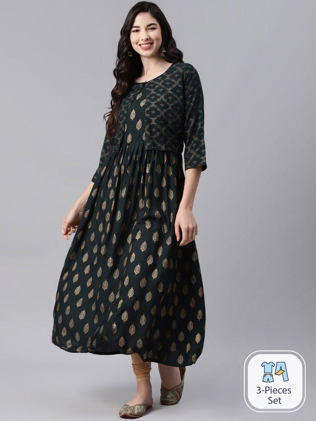 aarika ethnic motifs printed anarkali with jacket