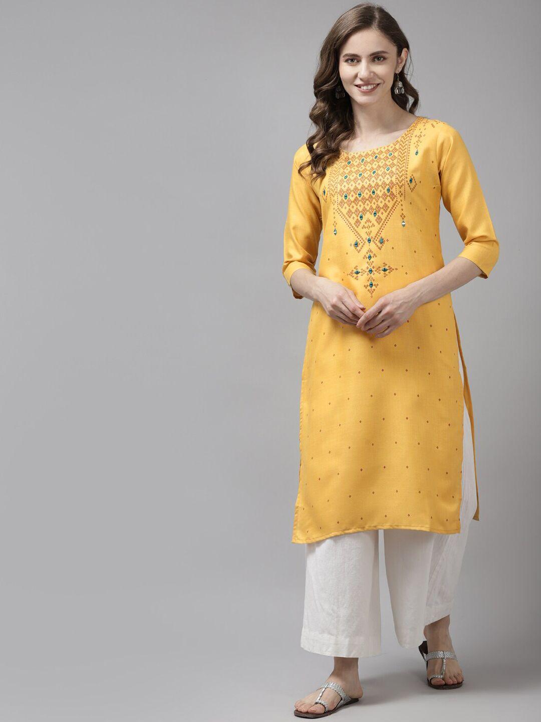 aarika ethnic motifs printed mirror work pure cotton straight kurta