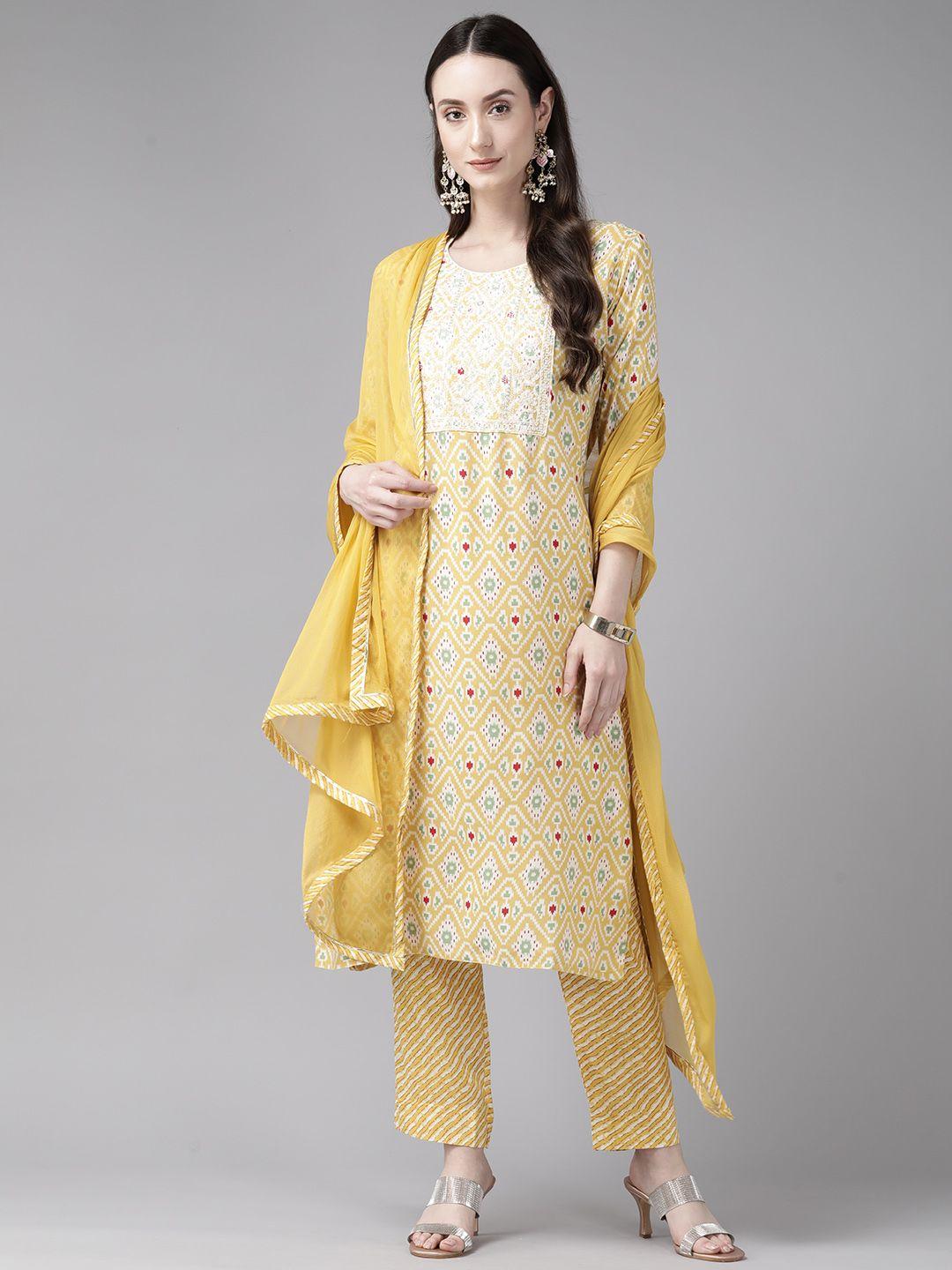 aarika ethnic motifs printed sequinned pure cotton kurta with palazzos & dupatta