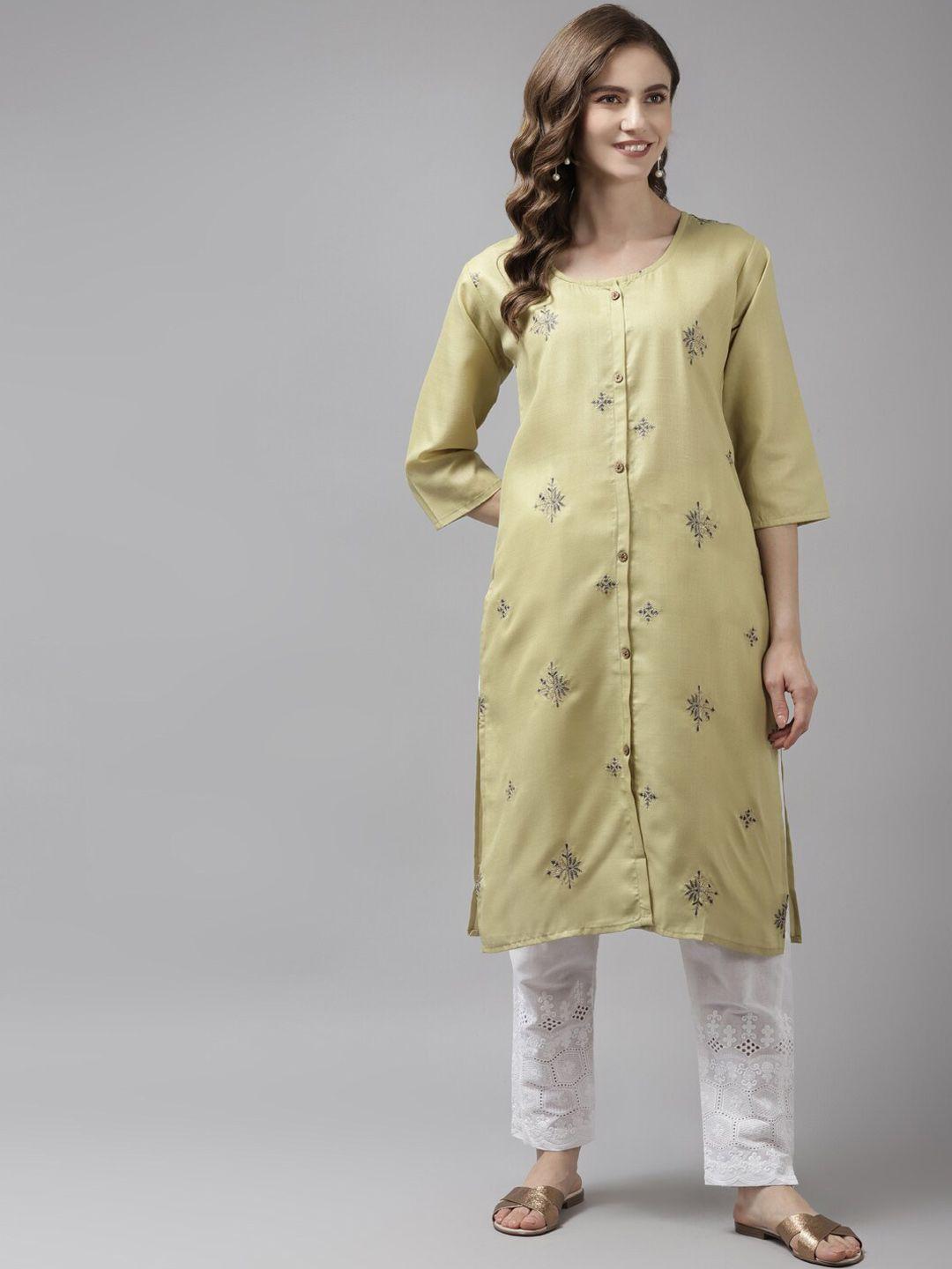 aarika floral embroidered cotton a-line kurta