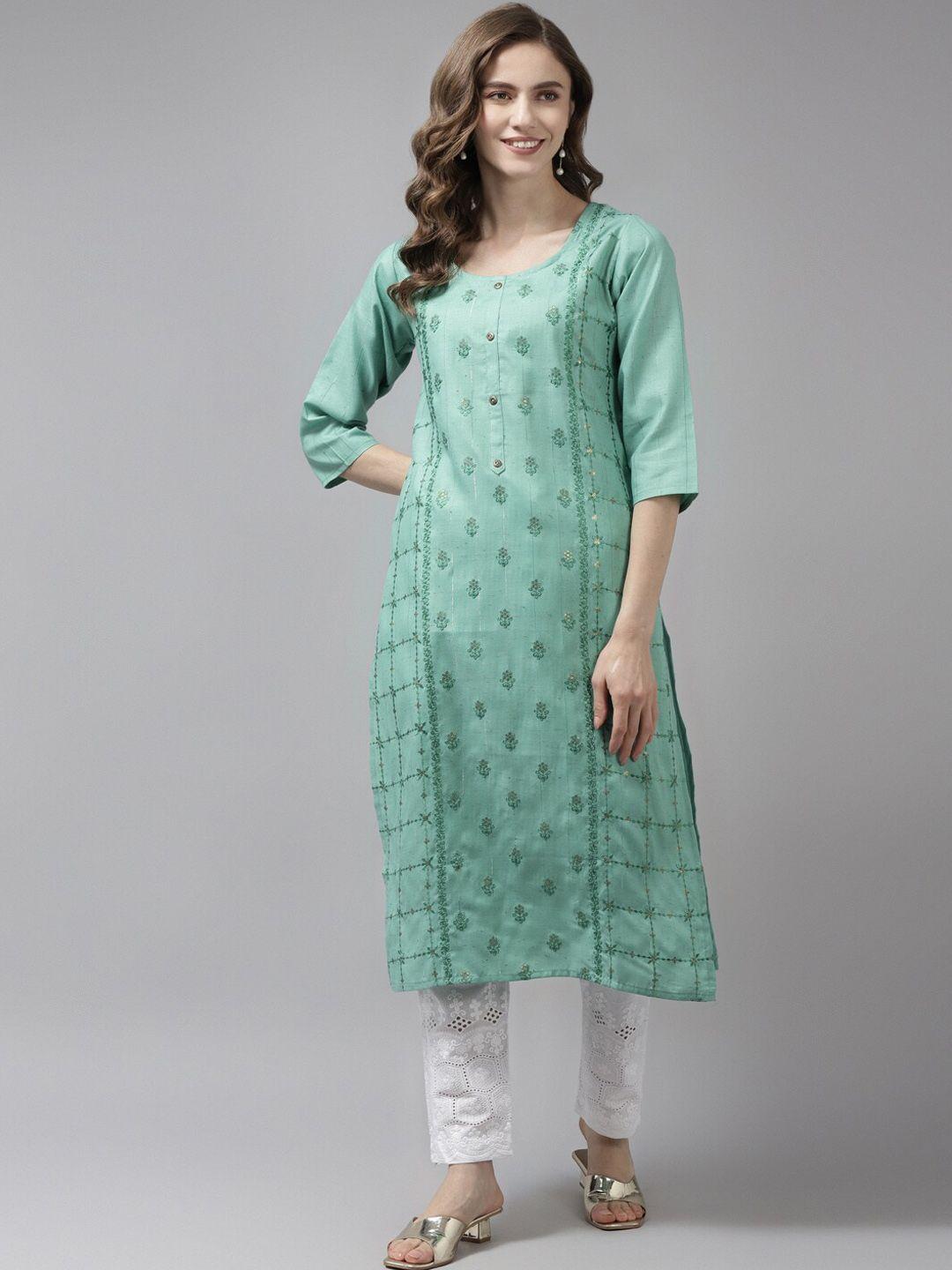 aarika floral embroidered round neck cotton kurta