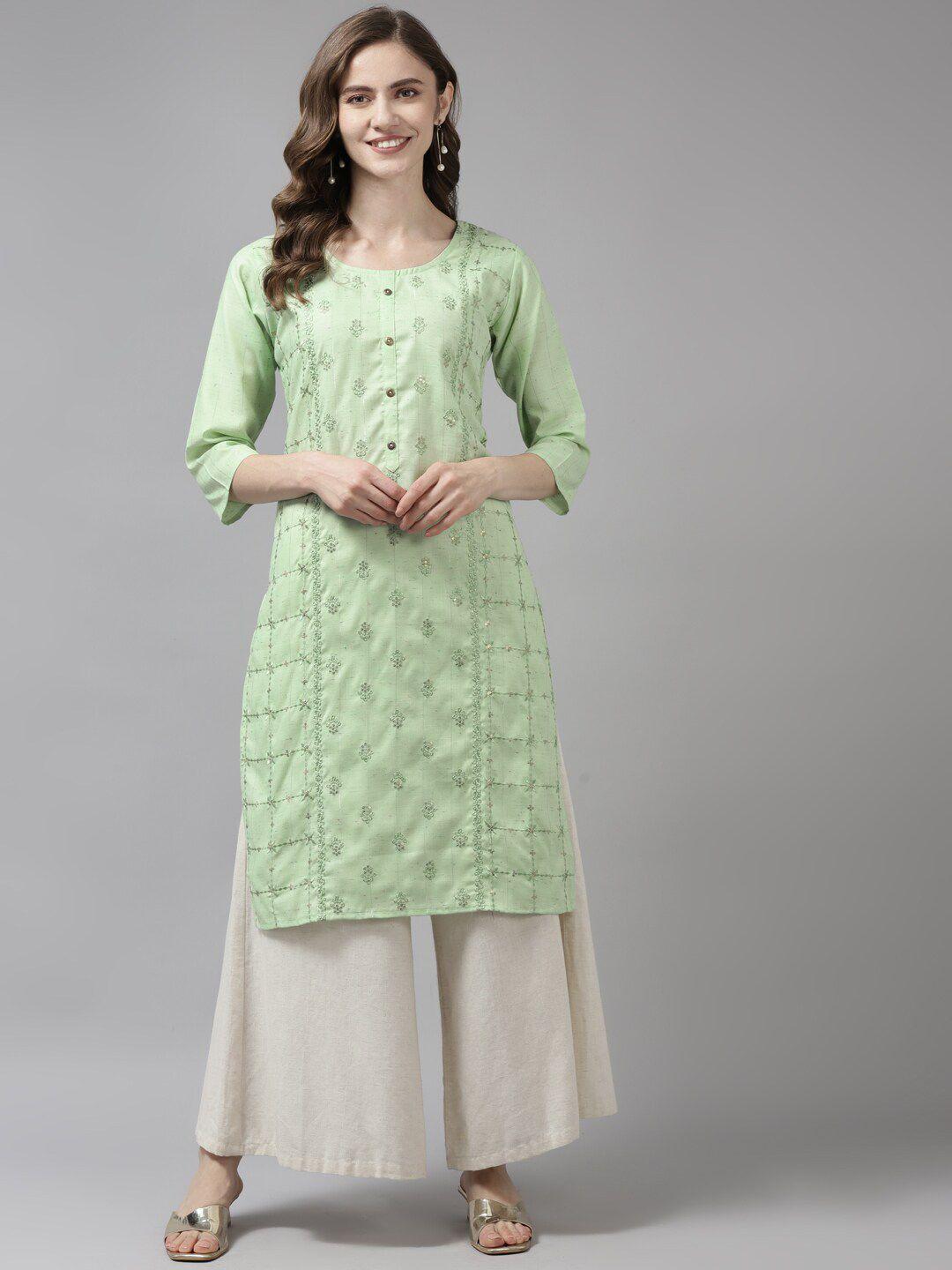 aarika floral embroidered sequinned cotton kurta