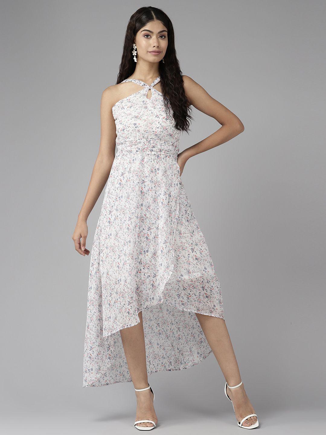 aarika floral print keyhole neck georgette fit & flare midi dress