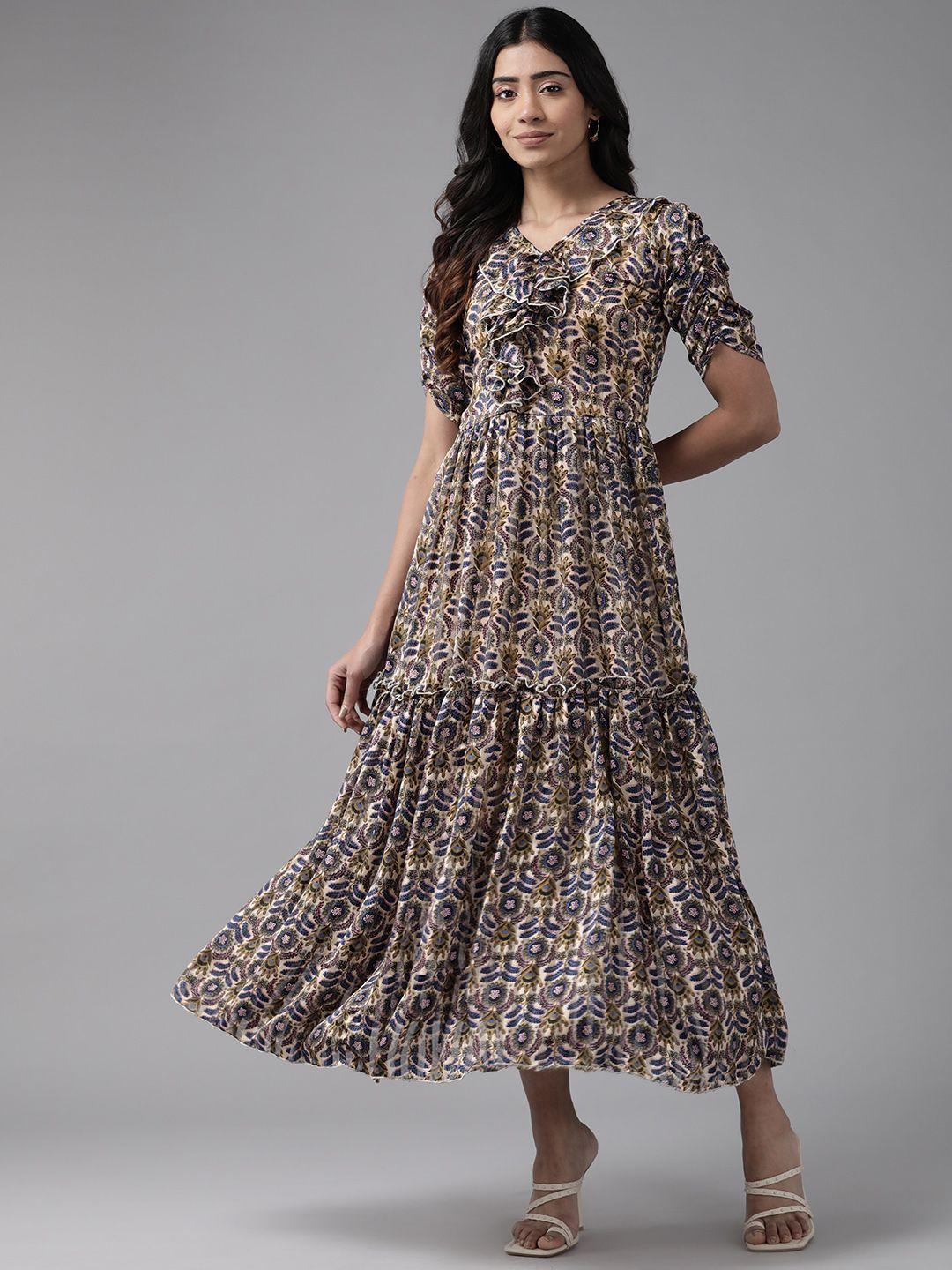 aarika floral print puff sleeve georgette maxi dress