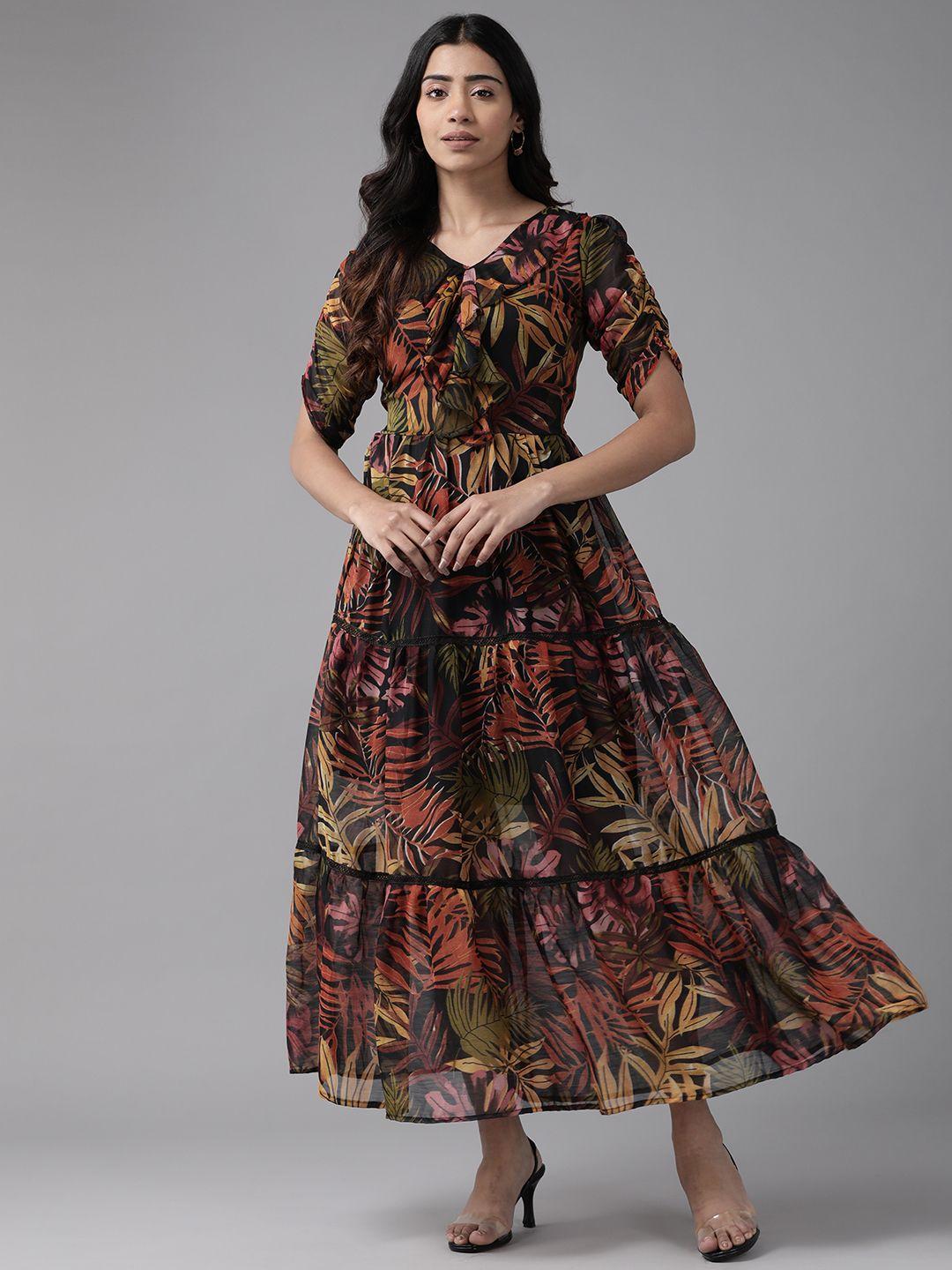 aarika floral print puff sleeve georgette maxi dress