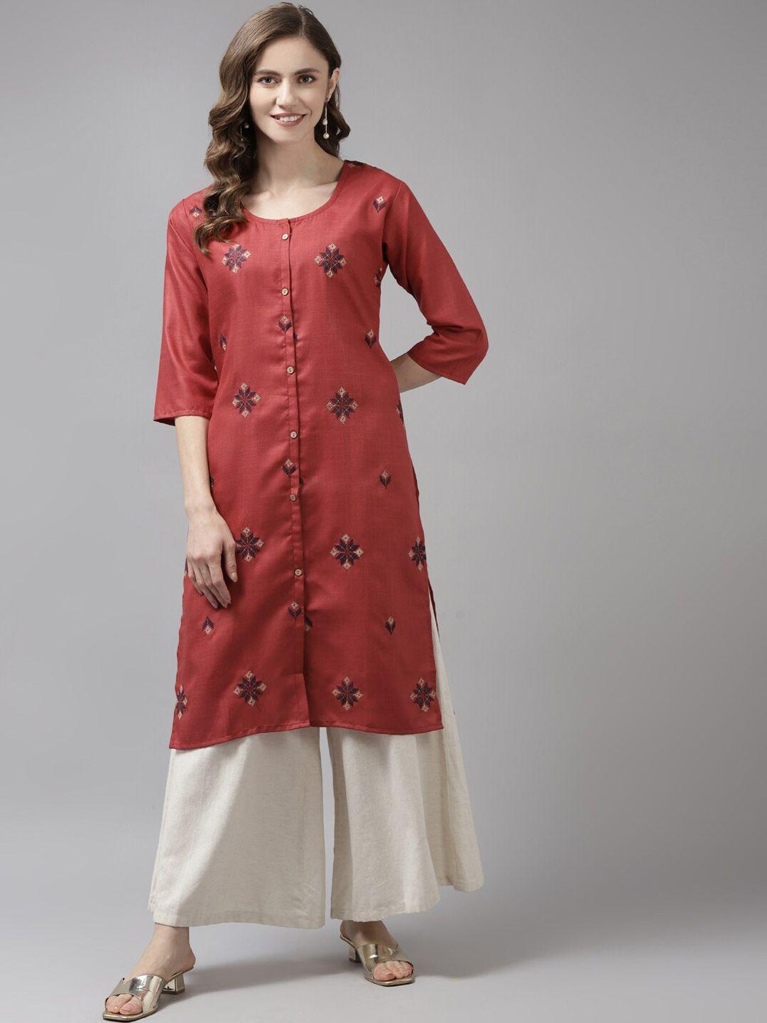 aarika geometric embroidered cotton a-line kurta