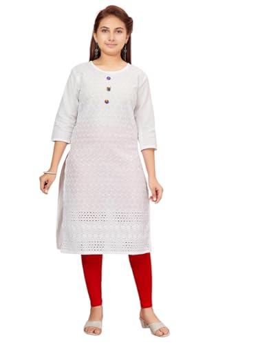 aarika girls white colour cotton embroidery kurti (kurti-k-181-white-28)