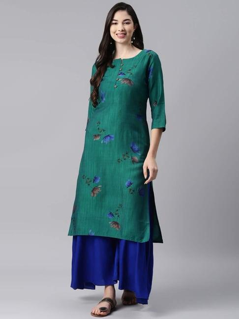 aarika green cotton printed straight kurta