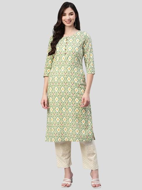 aarika green cotton printed straight kurta